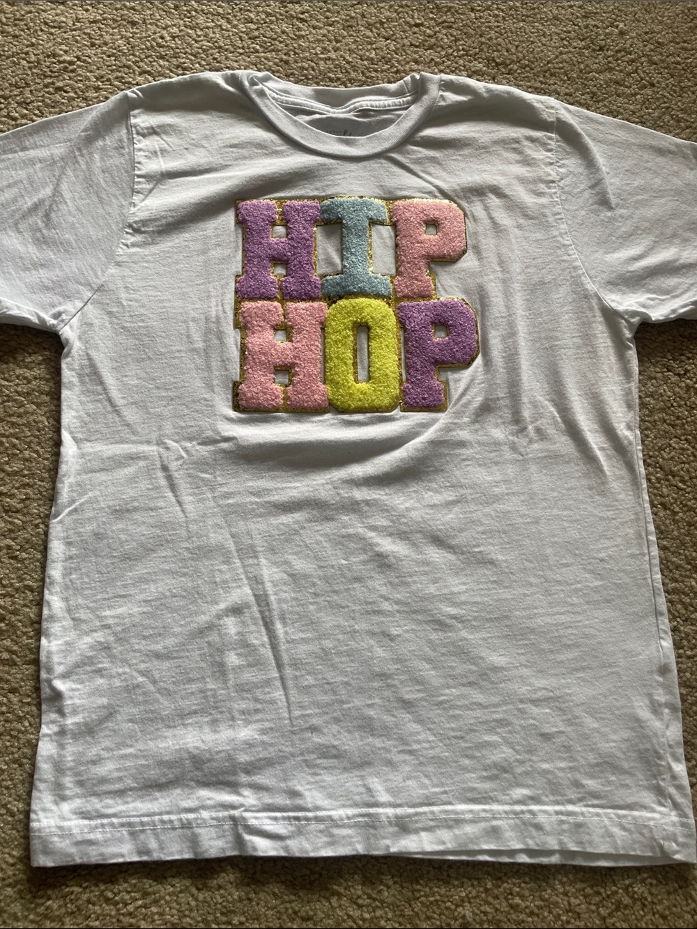 White Kids Short-Sleeve Tee with Colorful Chenille 'HIP HOP' Letters